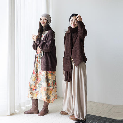 绽放843朵/彩点羊毛宽松粗针领结装饰开襟毛针织衫女新款加厚开衫 商品图3
