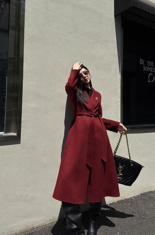 SZ6C09_胭脂色_大衣_秋冬_翻领长款双面呢系带收腰轻奢高级_高级女装_BERNIEELEN 伯妮斯茵 商品图3