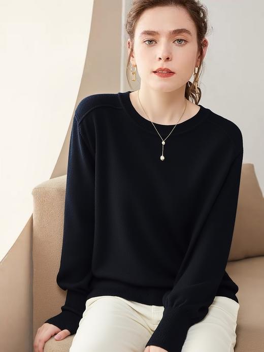 【极简毛衣】圆领长螺纹袖宽松显瘦简约针织衫毛衣-喜出 商品图5