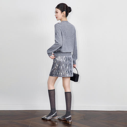 「高货wl」全新升级【铂金会员349/天猫469/差价120】(00436)洛诗琳气质纯羊毛针织开衫2025秋冬重工珠片钉钻毛衣外套 商品图1