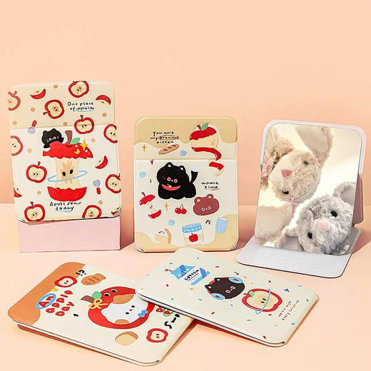 苹果小猫PU学生女生折叠台镜化妆大镜子折叠镜-纪念日百货门店同款167843907 商品图2