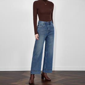 「高货wl」全新升级【铂金会员266/天猫359/差价93】(00145)洛诗琳立裁薄绒高腰牛仔裤2025秋冬民族风刺绣显瘦直筒裤