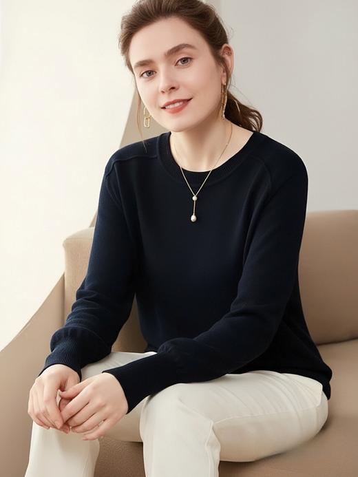 【极简毛衣】圆领长螺纹袖宽松显瘦简约针织衫毛衣-喜出 商品图3