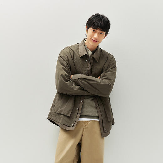 森马夹克男春季山系户外风假两件外套宽松舒适翻领双侧大口袋上衣 商品图2