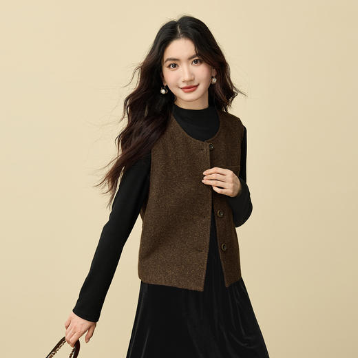 【12/10新品6折】熙世界老钱小香风毛呢马甲女秋冬2025年新款气质复古无袖坎肩背心 商品图4