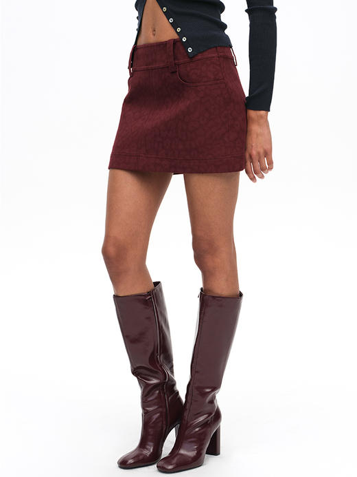 TR她热 绯闻女孩 酒红色豹纹印花复古显瘦显腿A字半裙短裙 商品图3