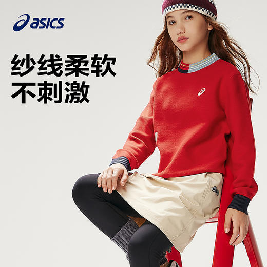 ASICS/亚瑟士童装25年冬季儿童LOGO绣花撞色领毛衫舒适柔软百搭 商品图0