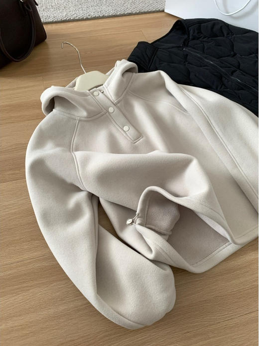 【篷派卫衣】秋冬加绒加厚棉质卫衣 松弛感插肩袖单排扣连帽绒衫 商品图4