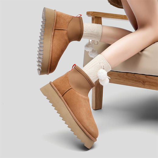 隆丰 冬季新款保暖A级羊皮毛一体迪普短靴厚底增高加厚短筒雪地靴122477 商品图2