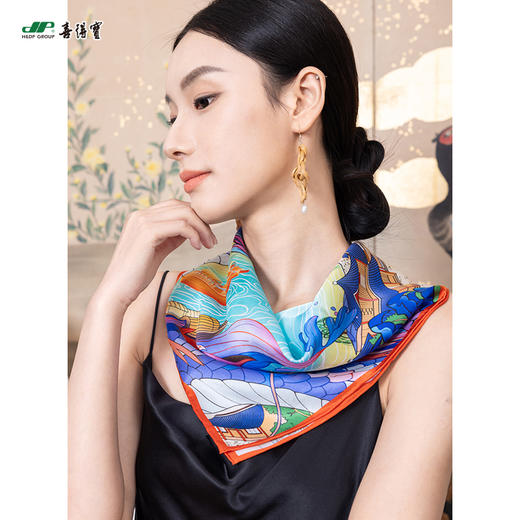 喜得宝祥龙腾龘运河文化53cm*53cm 桑蚕丝数码小方巾 商品图3