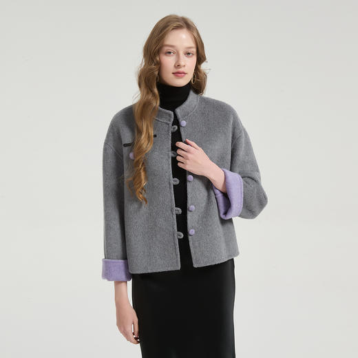 QH970斯尔丽2025新款国风手工樱桃小立领双面呢短大衣秋冬款羊毛大衣 商品图0