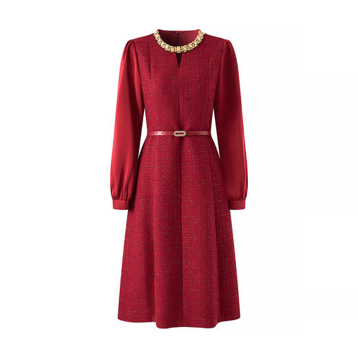 「高货wl」全新升级【铂金会员367/天猫499/差价132】(95917)洛诗琳气质亮丝编织连衣裙2025秋冬法式收腰显瘦A字裙女 商品图3