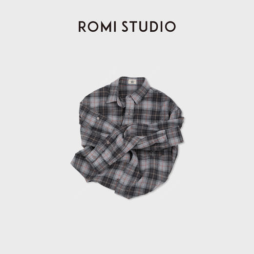 ROMI STUDIO“复古格调”撞色格纹棉质宽松舒适翻领衬衫RWDSSY1740 商品图2