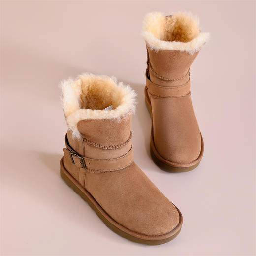 隆丰冬季新款女士绑带基础款雪地靴保暖加厚舒适A级羊皮毛一体短靴雪地靴122033 商品图5