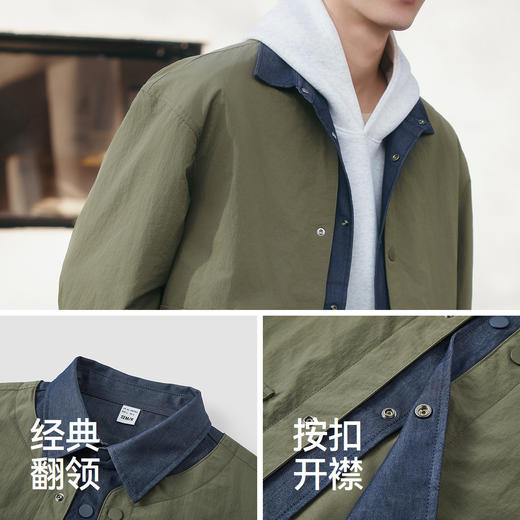 森马夹克男春季山系户外风假两件外套宽松舒适翻领双侧大口袋上衣 商品图3