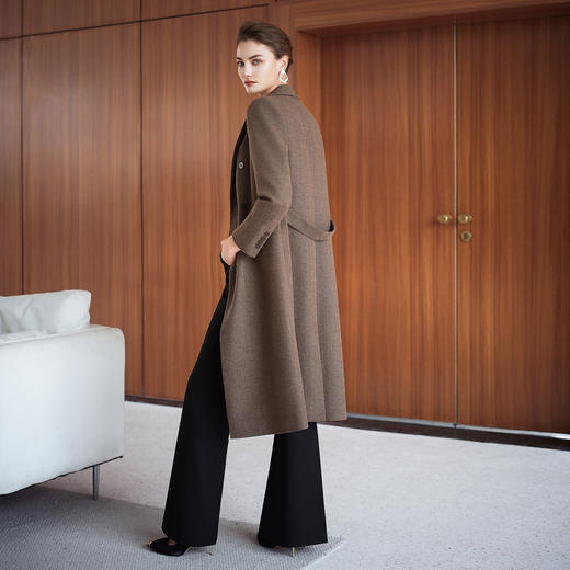 IWY/秋冬棕色老钱风羊毛大衣女中长款韩版新款高端轻奢毛呢外套C2505 商品图4