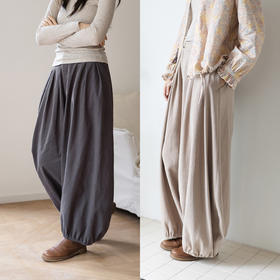 特绽放837朵/冒险者灯笼裤·麻棉斜门襟压褶灯笼阔腿长裤女休闲裤