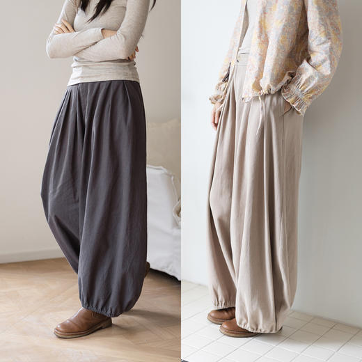 特绽放837朵/冒险者灯笼裤·麻棉斜门襟压褶灯笼阔腿长裤女休闲裤 商品图0