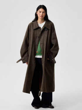 Simple Project/Y25217/水洗油蜡感涂层打褶大衣
