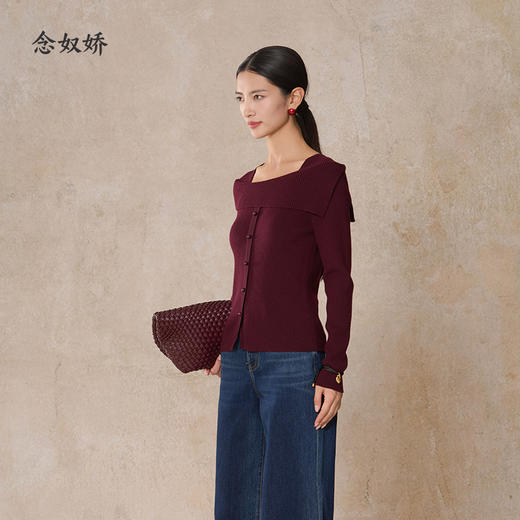 【商场同款】CNK5B83 “ 温柔一字肩毛衫 ” 显白纯羊毛无花果紫色毛衫 商品图4