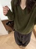 D121033冬季新款法式极简风高端羊毛翻领百搭V领针织衫 商品缩略图0