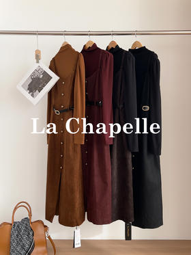 专柜实拍【复古时髦两件套】拉夏贝尔/La Chapelle半高领打底+复古吊带裙！高级感通勤时髦套装（含腰带）
