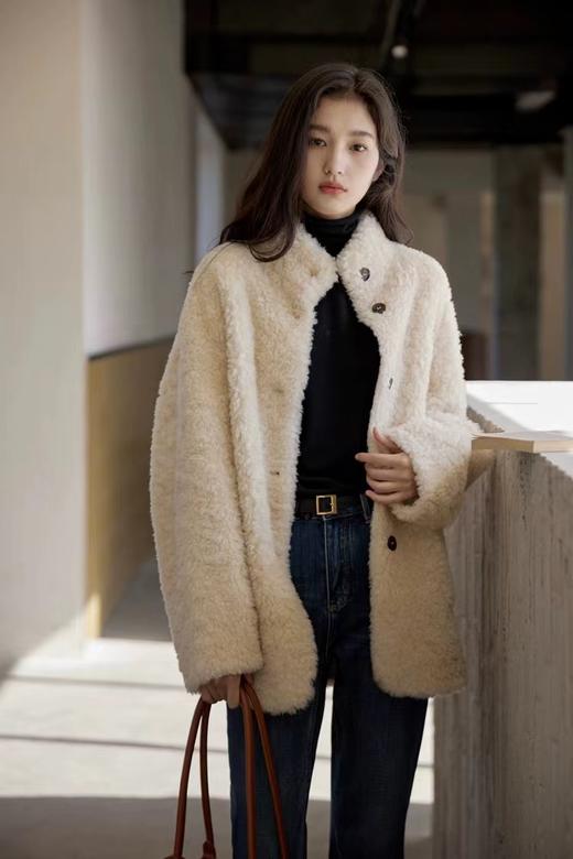 D121032冬季轻盈高保暖立领单排扣羊羔毛高质感毛毛外套 商品图13