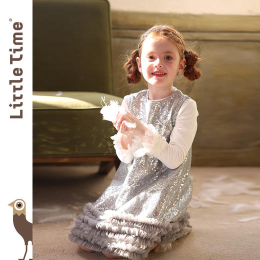 littletime女童连衣裙2025秋冬新款儿童韩版亮片蝴蝶结公主裙 商品图1