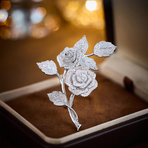 高级感重工微镶锆石玫瑰花胸针，优雅轻奢花束别针时尚西装大衣配饰LY-F-065 商品图1
