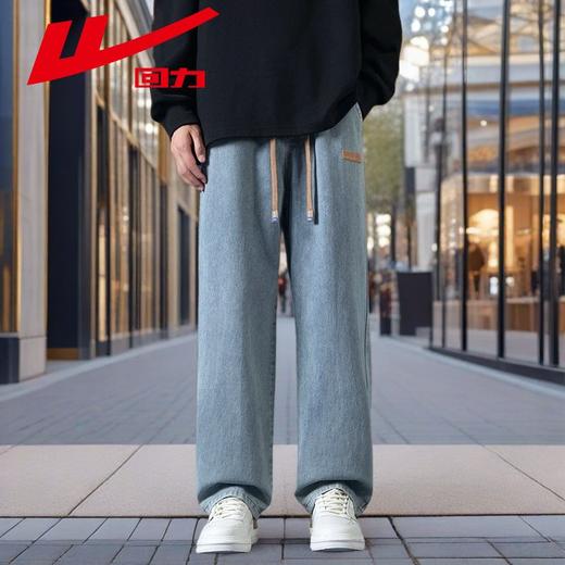 回力牛仔裤男秋冬款2024新款加绒美式高街休闲长裤宽松直筒裤子男 商品图3