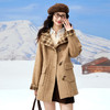 【12/10新品6折】熙世界牛角扣连帽毛呢外套女2025年冬季新款撞色格纹加厚呢子大衣 商品缩略图1
