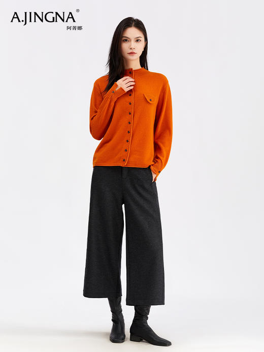【美丽诺羊毛】阿菁娜秋冬季新款法式高领针织开衫美丽诺羊毛可翻立领复古扣子细节F30D318008 商品图1