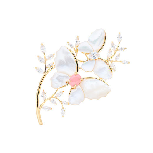 铜镶锆石女王贝天然贝壳蝴蝶胸针，奢华优雅高档配饰晚宴胸花LY-M-207 商品图4