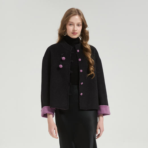 QH970斯尔丽2025新款国风手工樱桃小立领双面呢短大衣秋冬款羊毛大衣 商品图9