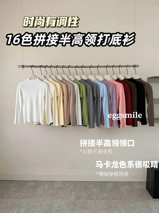 【2件到手139元】Eggsmile 16色经典半高领绵软打底衫 多色可选长袖休闲简约百搭上衣内搭 商品图0