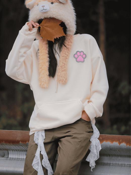 糗糗庄园-刺绣猫爪秋冬抓绒休闲连帽卫衣 商品图1