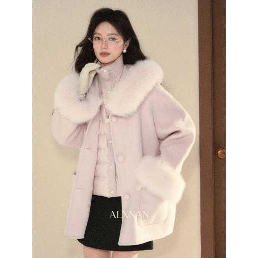 鹿向南「月笼霜绒」90鸭绒粉色短款排骨羽绒服女秋冬立领显瘦外套 商品图3