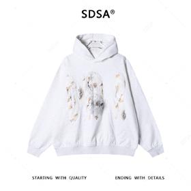 D023SDSA男士秋冬新款痞帅男装重工蕾丝刺绣字母连帽卫衣潮牌百搭上衣