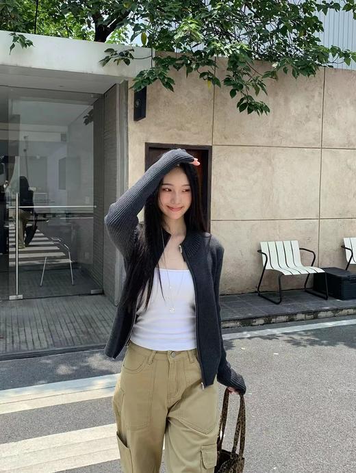 D121031冬季新款立领双拉链针织开衫毛衣显瘦百搭针织外套 商品图13