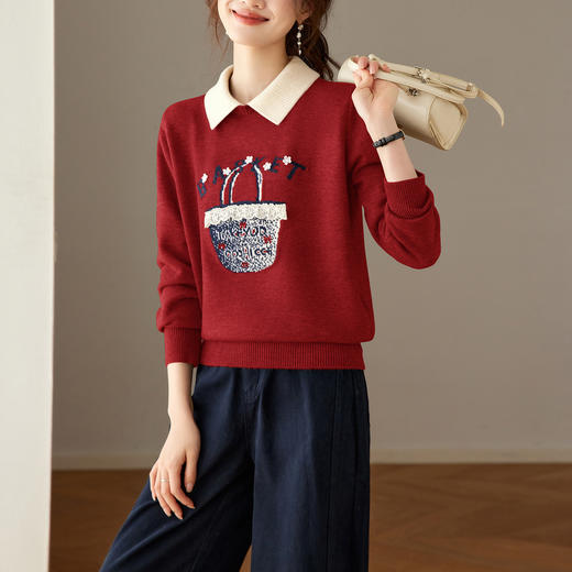 翻领撞色针织衫女长袖内搭，洋气减龄毛衣漂亮打底上衣CC-27-25260 商品图2