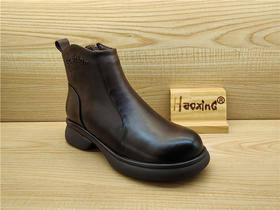 2024豪行冬款专柜正品真皮短靴休闲舒适低跟加绒女棉鞋24450272M