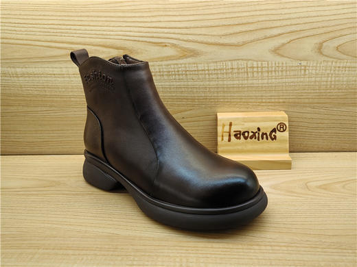 2024豪行冬款专柜正品真皮短靴休闲舒适低跟加绒女棉鞋24450272M 商品图0