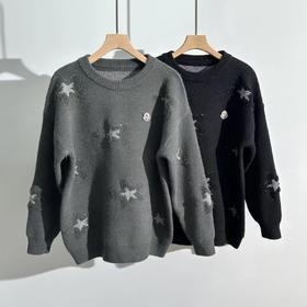 D121010立体星星提花图案圆领星星毛衣男女同款