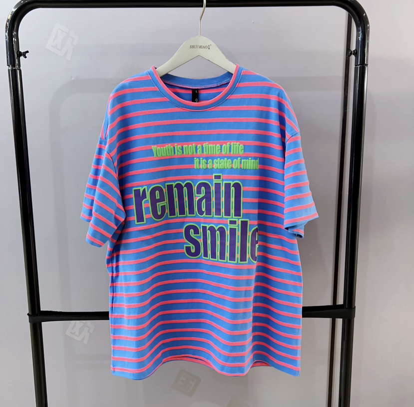 【实物颜色超显肤色白】水淼2026春新款一手长宽松时尚彩条T恤2749