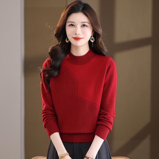 FCY 针织套头毛衫半高领毛衣大码洋气提花厚毛衣 商品图3