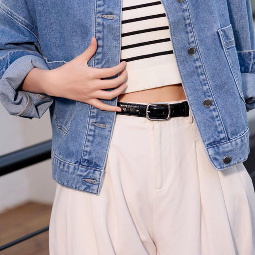 三彩2026新款极简风鳄鱼纹腰带pu皮高级复古轻熟百搭职场干练女 商品图2