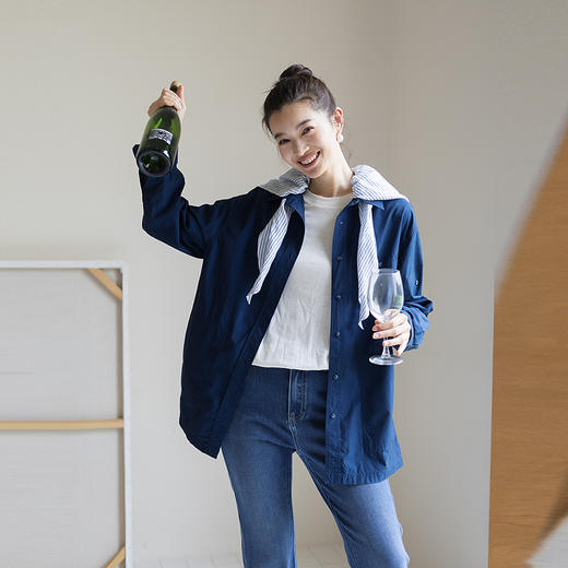 绽放842朵/高支匹马棉设计感含披肩衬衫女内搭叠穿长袖衬衣外套 商品图0