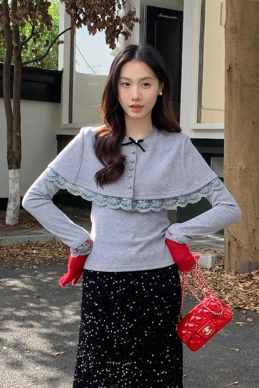 amadella 温柔风拼接蕾丝斗篷+内搭针织上衣 21983 商品图0