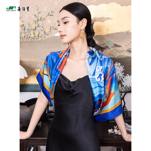 喜得宝文创丝巾《@钱潮》数码大方巾 杭州丝绸100%桑蚕丝素绉缎 商品图4