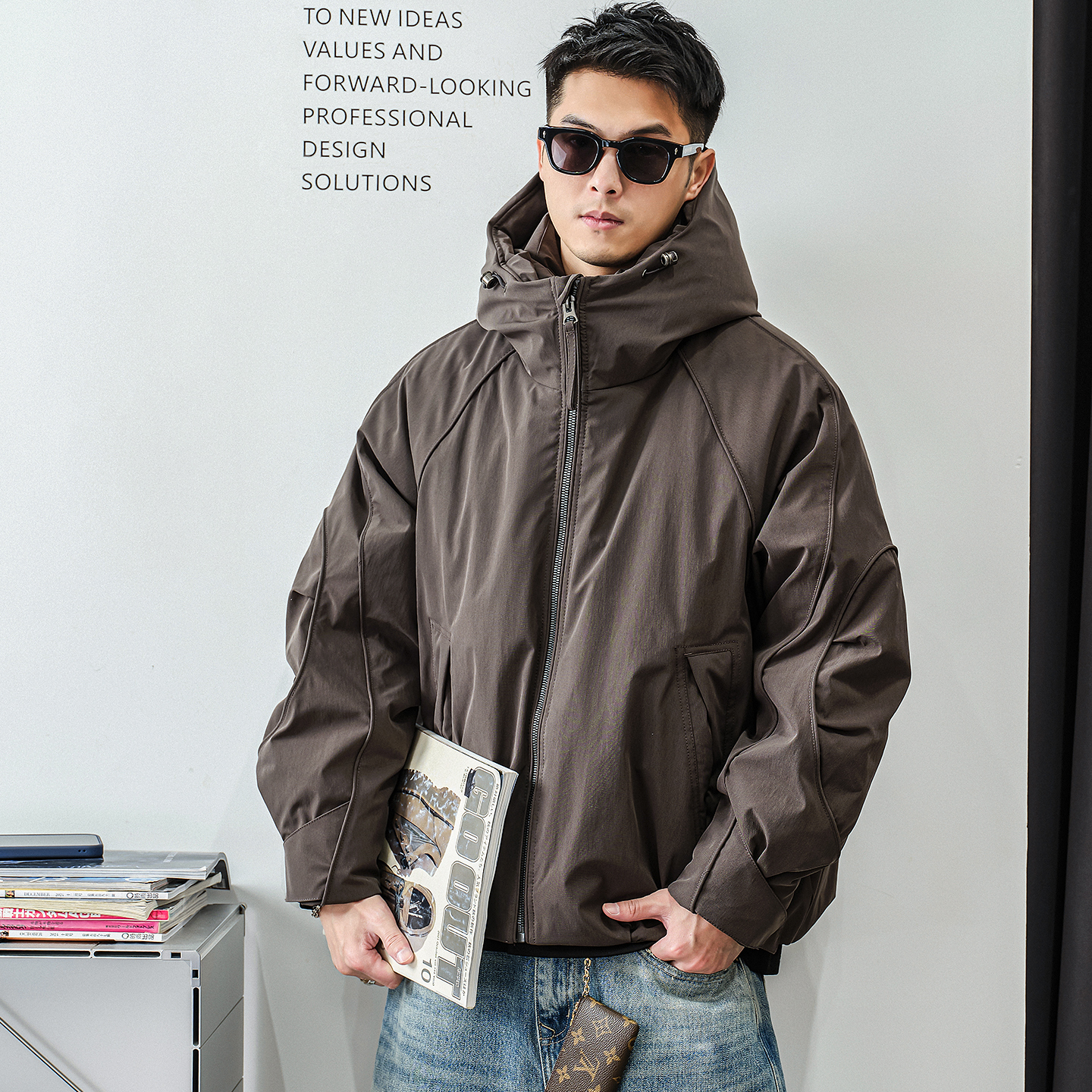 徐太浪【缉明线 休闲运动】抽绳连帽羽绒服男冬季厚款防寒服外套